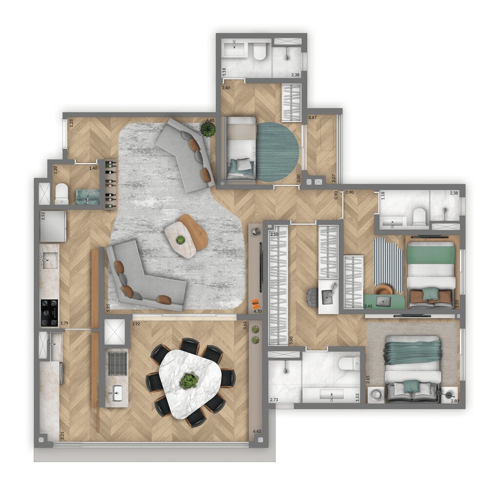 Planta 04 - 3 dorm 115m