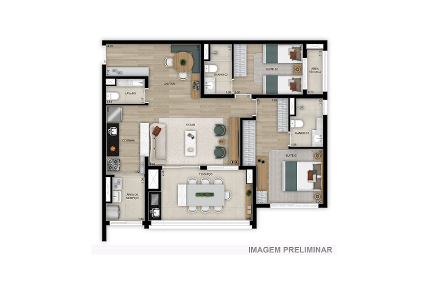 Planta 02 - 2 dorm 74m