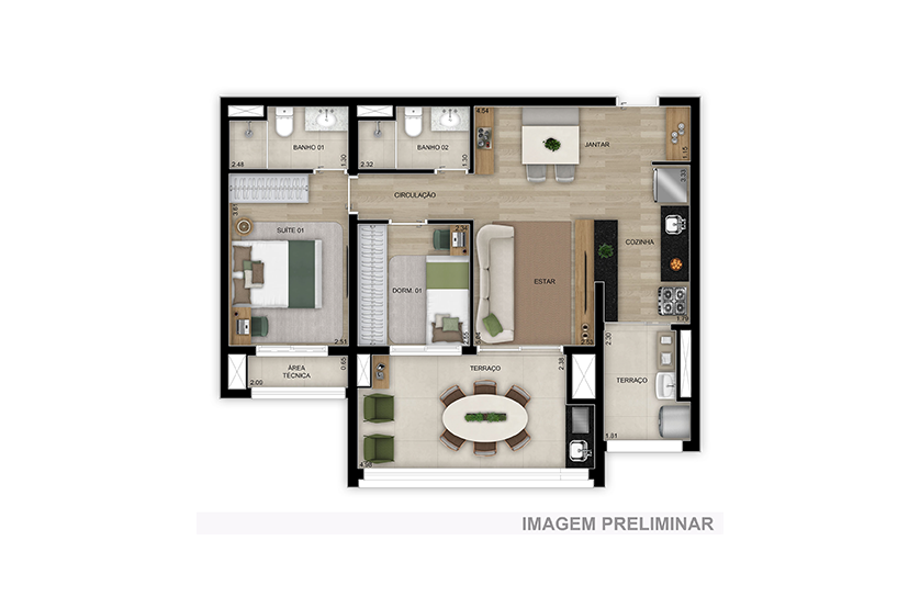 Planta 01  - 2 dorm 56m