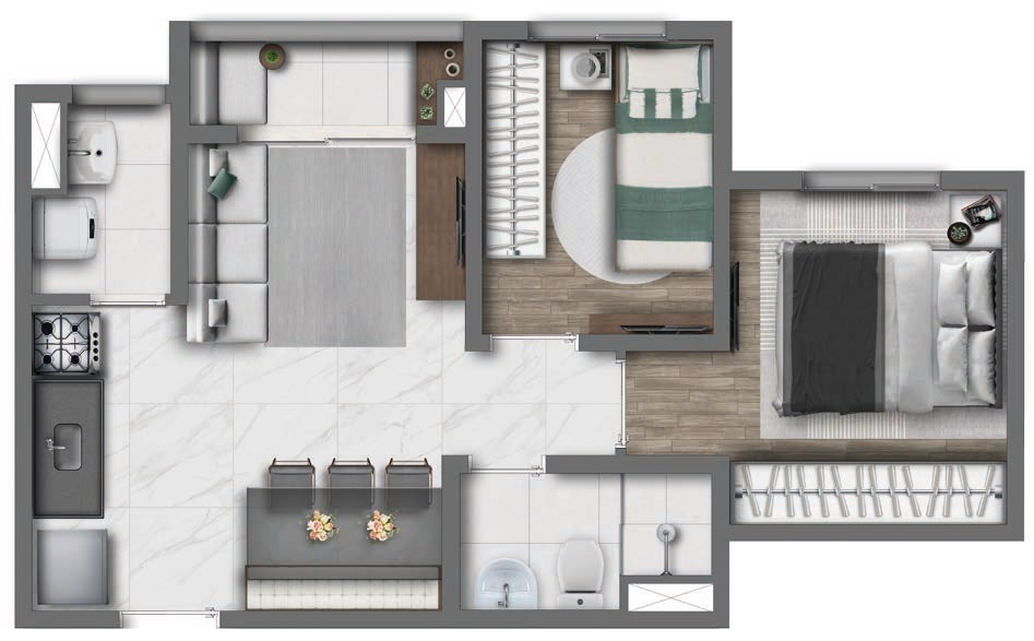 Planta 02 - 2 dorm 39m