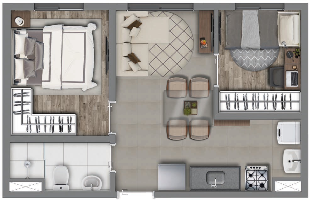 Planta 01 - 2 dorm 34m