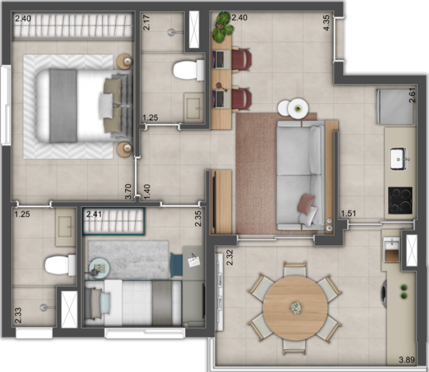 Planta 04 - 2 dorm 53m