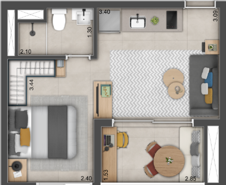 Planta 01 - 1 dorm 30m