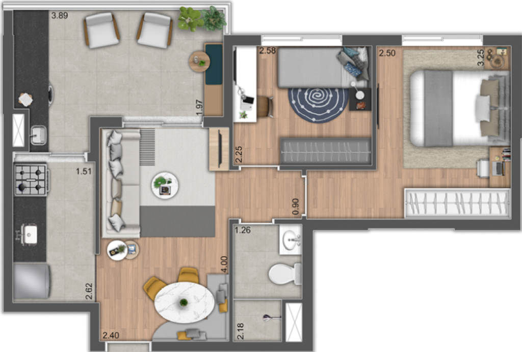 Planta 03 - 2 dorm 48m