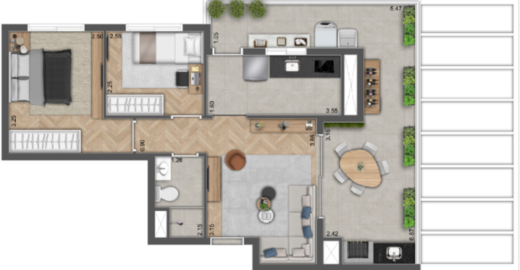Planta 06 - 2 dorm 62m