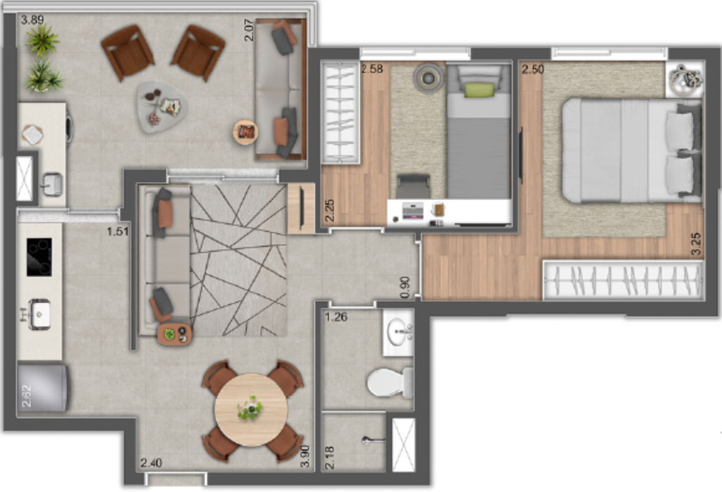 Planta 02 -  2 dorm 48m