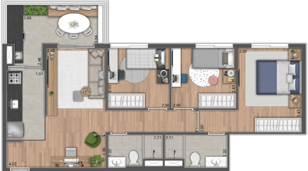 Planta 06 - 3 dorm 67m