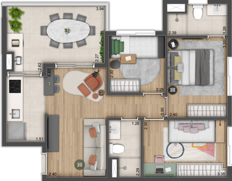 Planta 05 - 3 dorm 60m