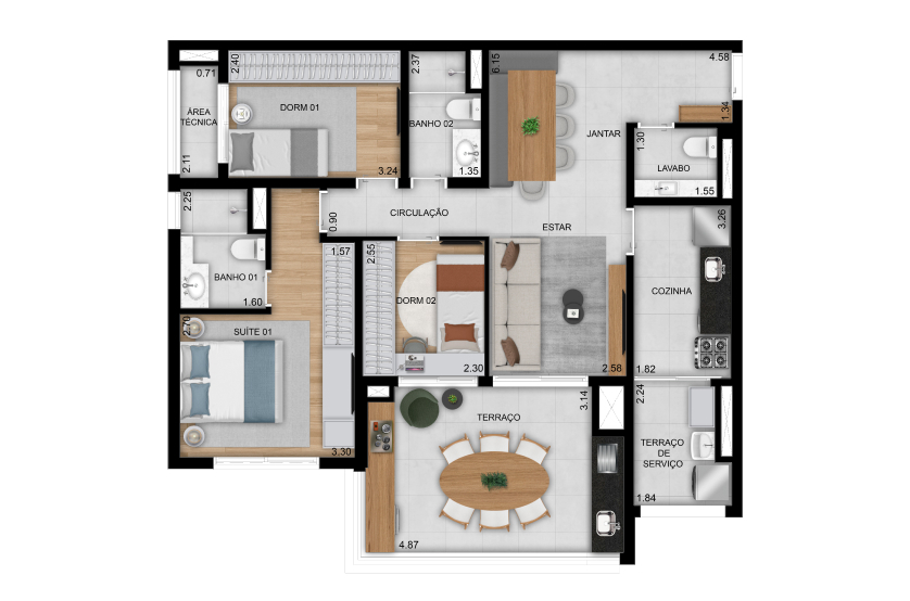 Planta 06 - 3 dorm 96m