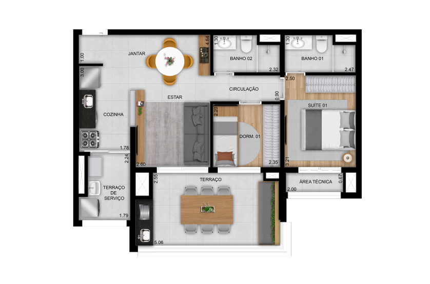 Planta 03 - 2 dorm 69m