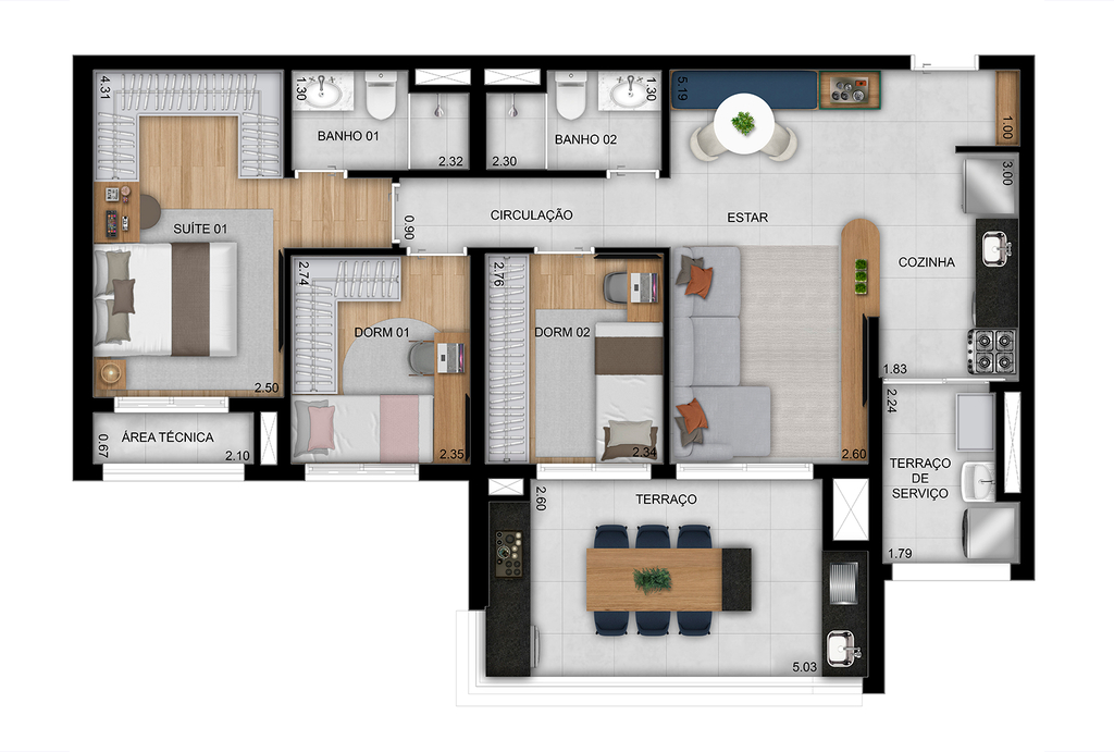 Planta 04 - 3 dorm 86m