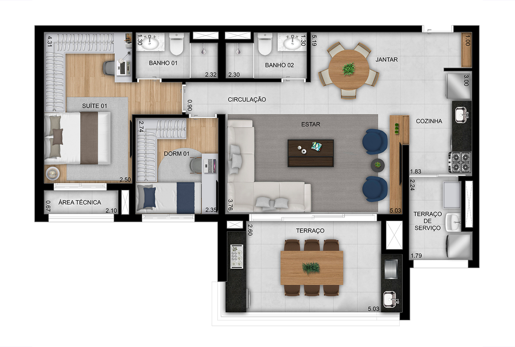 Planta 05 - 2 dorm 86m - opo