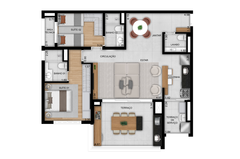 Planta 07 - 2 dorm 96m - opo