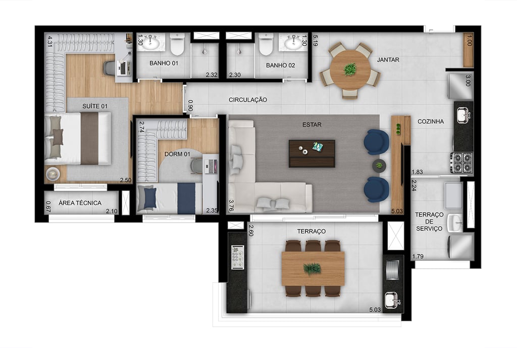 Planta 05 - 2 dorm 86m - opo