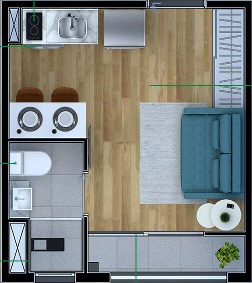 Planta 01 - 1 dorm 16m - studio