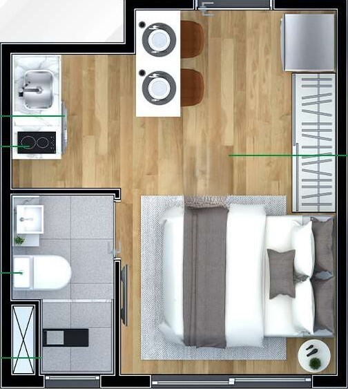 Planta 02 - 1 dorm 17m - studio