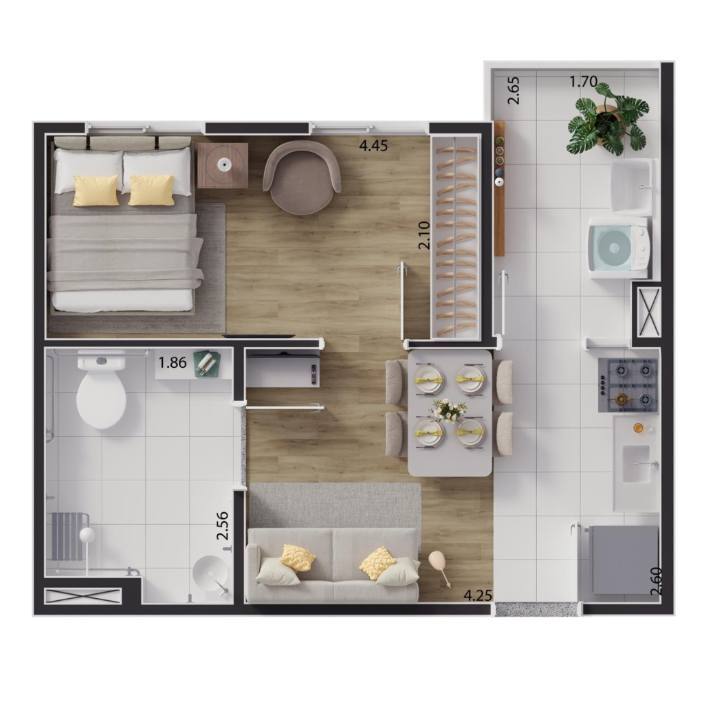 Planta 04 - 1 dorm 34,21m