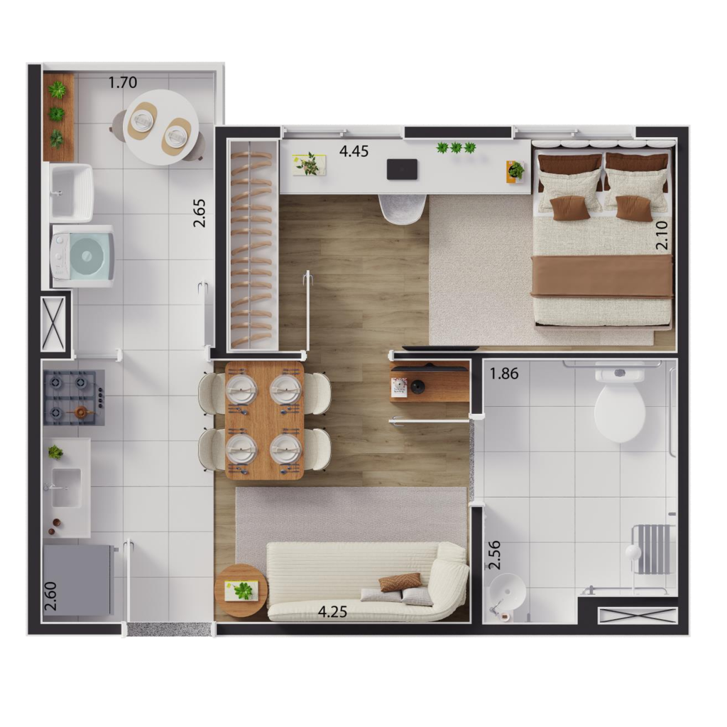 Planta 01 - 1 dorm 33,85m