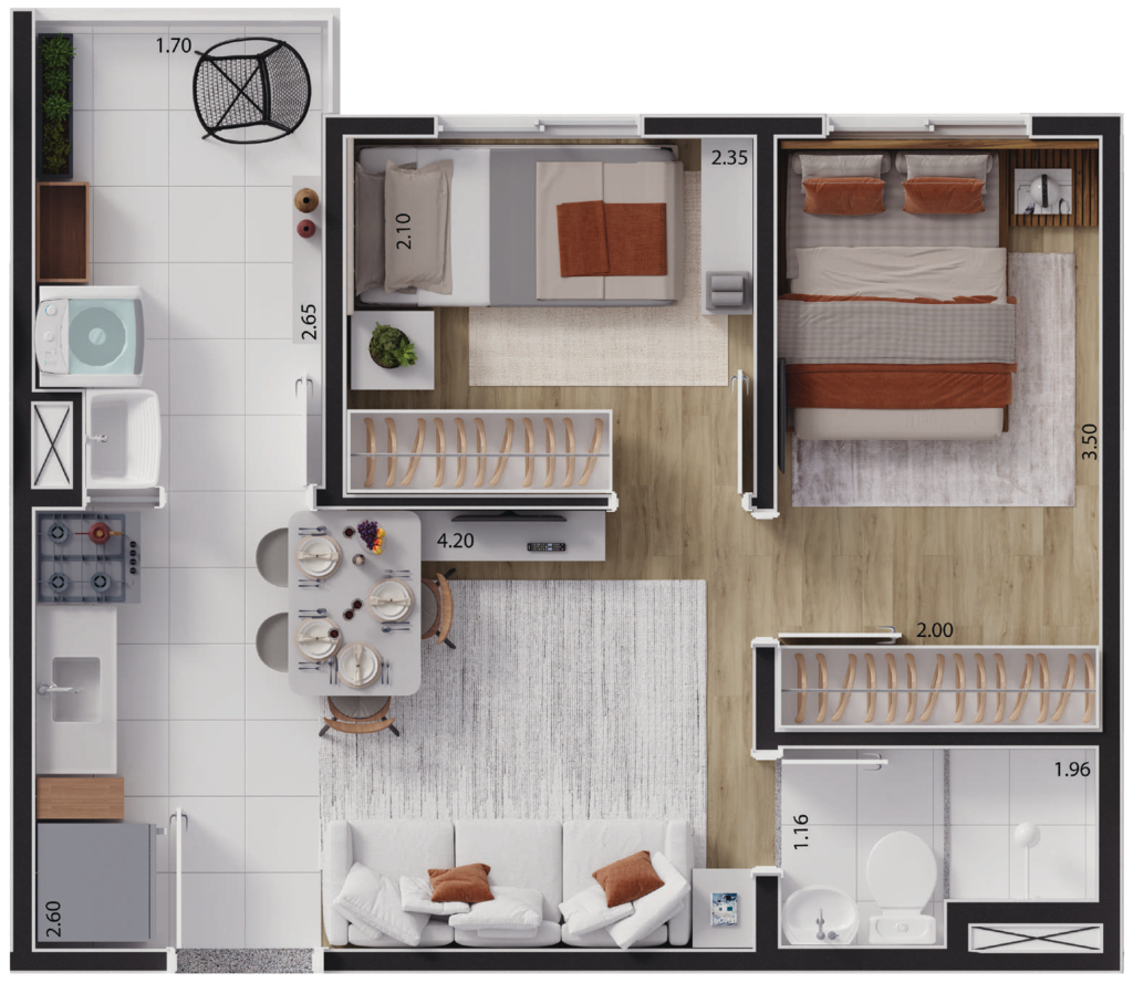 Planta 02 - 2 dorm 33,85m
