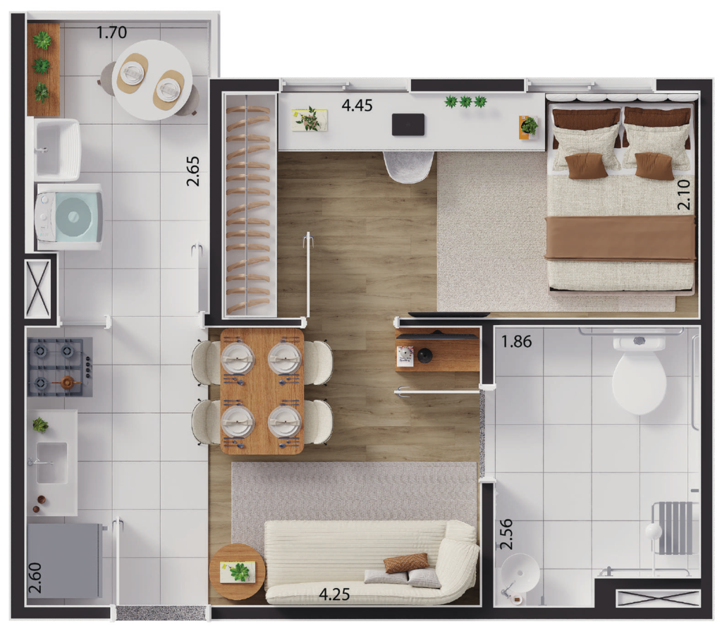 Planta 01 - 1 dorm 33,85m