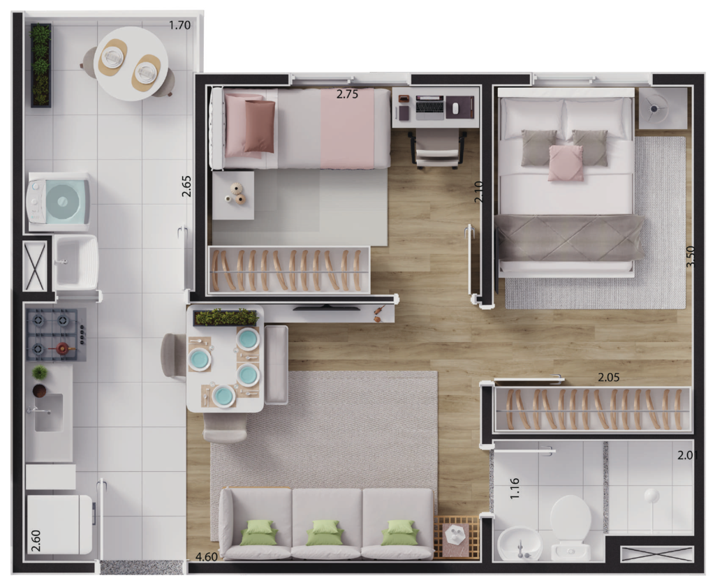 Planta 08 - 2 dorm 36,53m