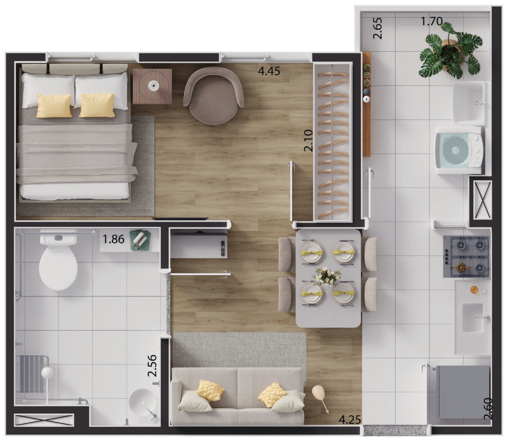 Planta 04 - 1 dorm 34,21m