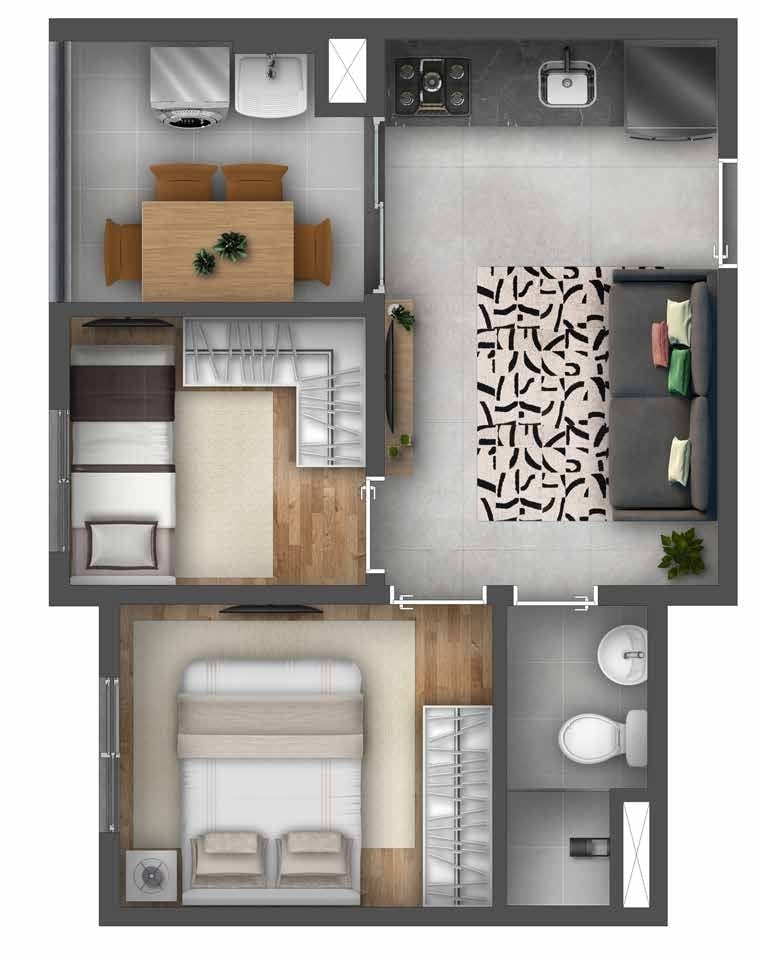Planta 01 - 2 dorm 35,51m