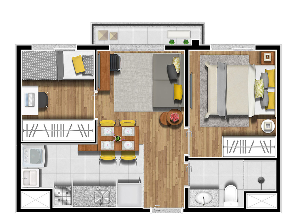 Planta 01 - 2 dorm 36 50m
