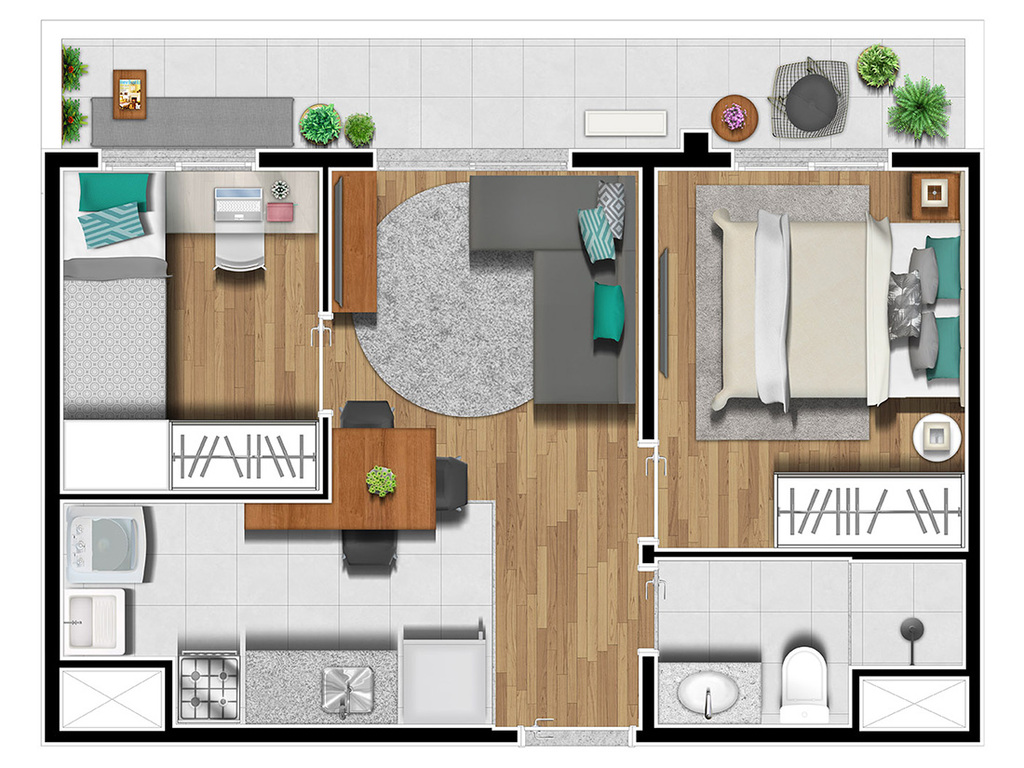 Planta 02 - 2 dorm 36 50m - garden