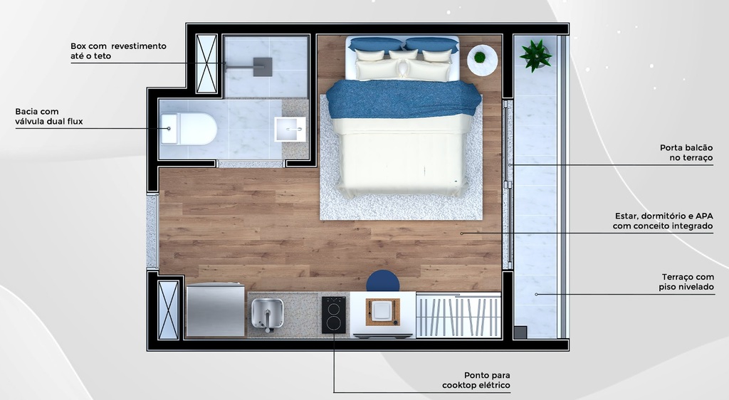 Planta 01 - 1 dorm 16m - studio