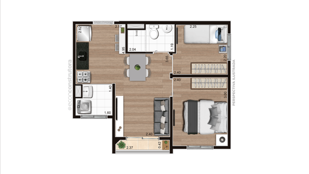 Planta 02 - 2 dorm 36,79m