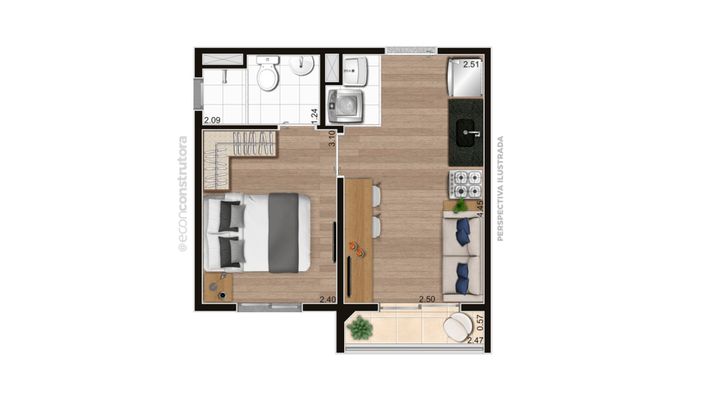 Planta 02 - 1 dorm 26,81m