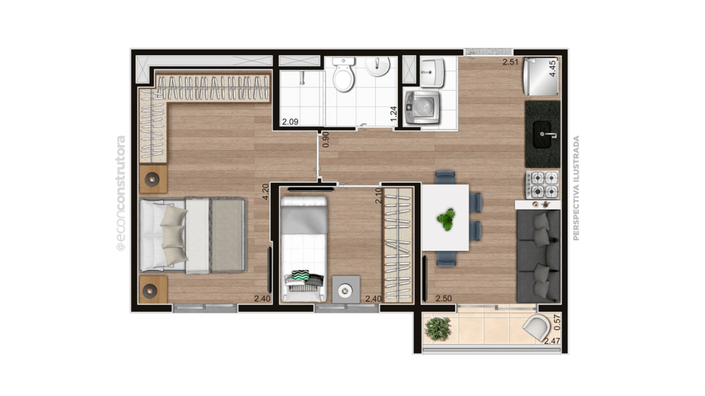 Planta 03 - 2 dorm 38,74m