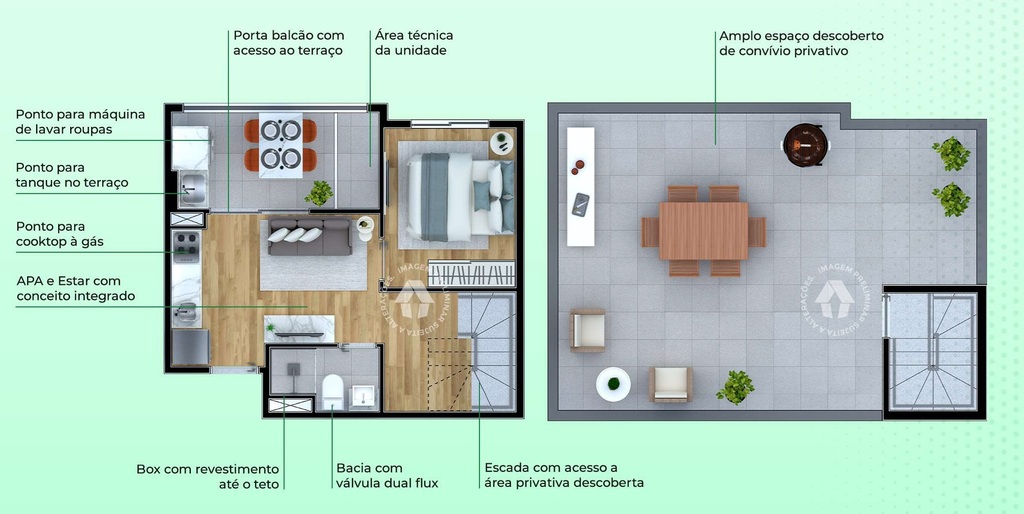 Planta 04 - 1 dorm 77m - cobertura duplex