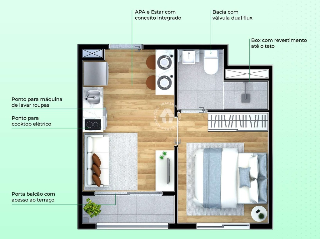 Planta 02 - 1 dorm 24m