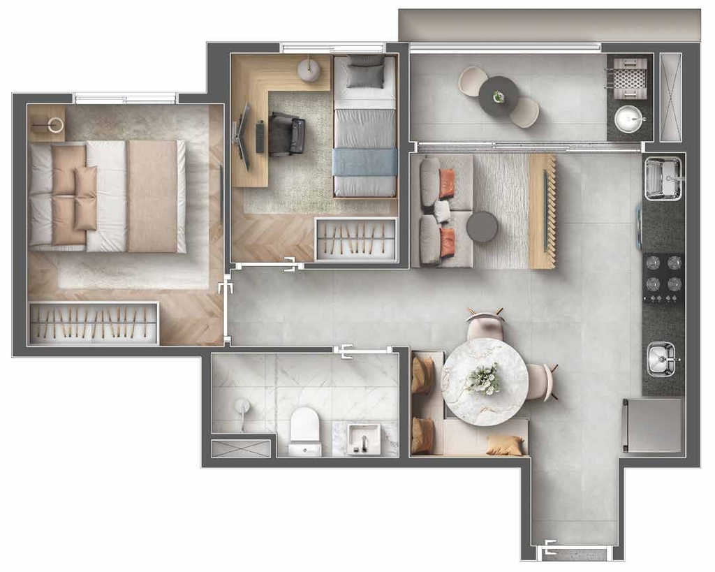 Planta 01 - 2 dorm 39,30m