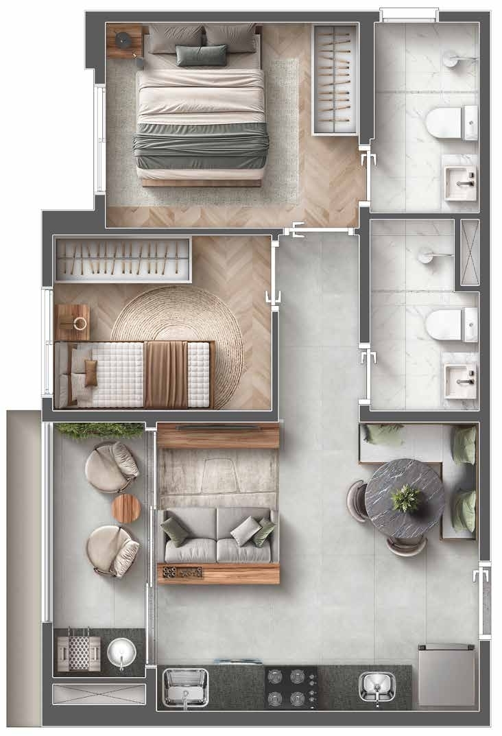 Planta 02 - 2 dorm 41,20m