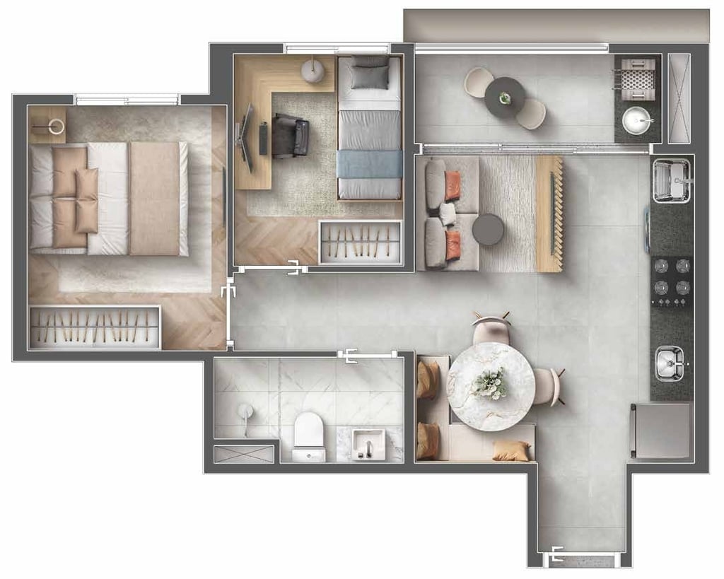 Planta 01 - 2 dorm 39,30m