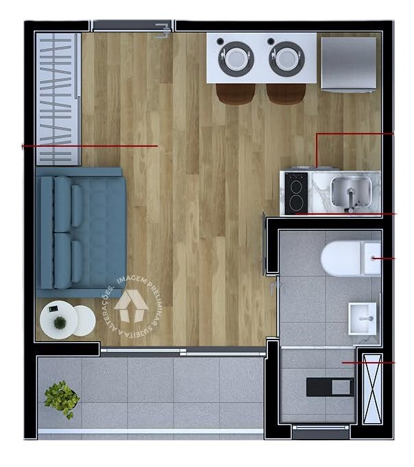 Planta 01 - 1 dorm 18m - studio