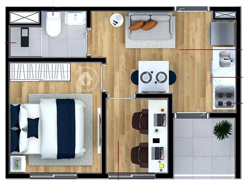 Planta 02 - 1 dorm 28m