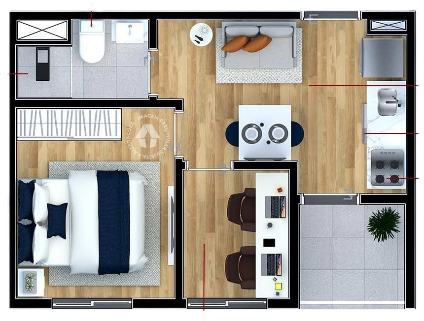 Planta 02 - 1 dorm 28m