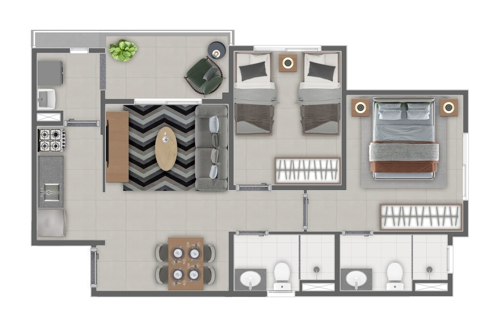 Planta 01 - 2 dorm 53m