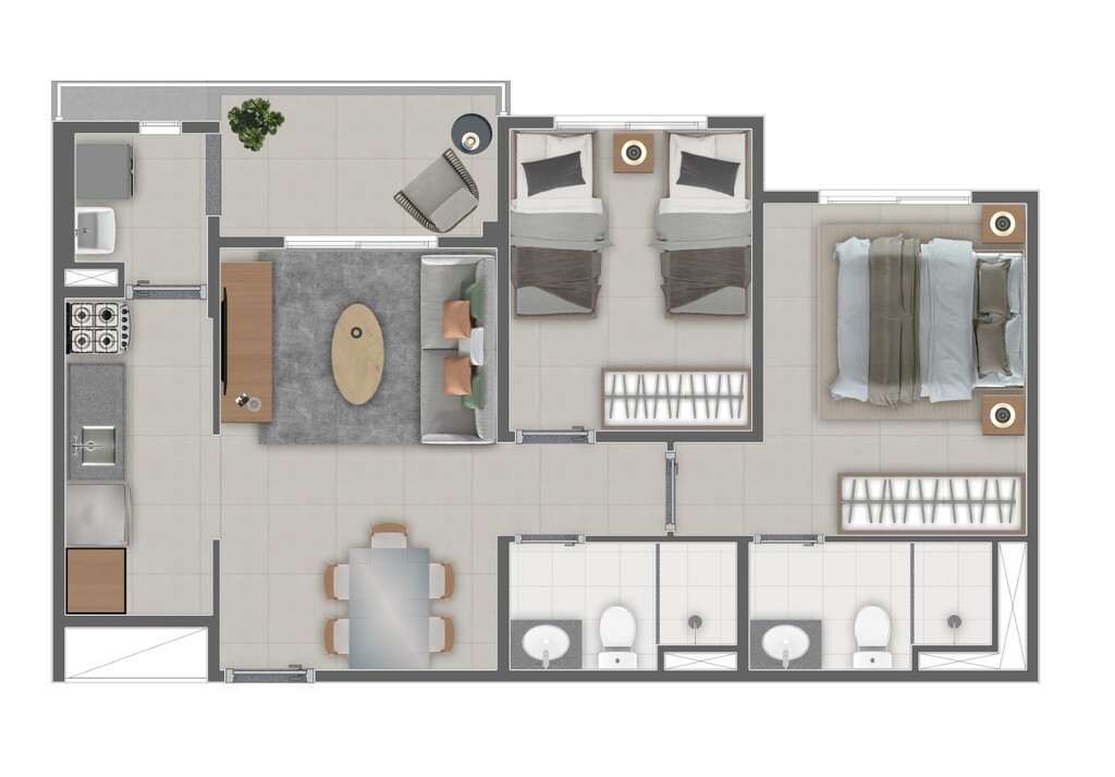 Planta 02 - 2 dorm 57m