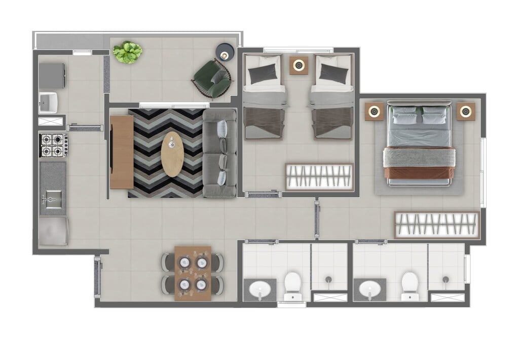 Planta 01 - 2 dorm 53m
