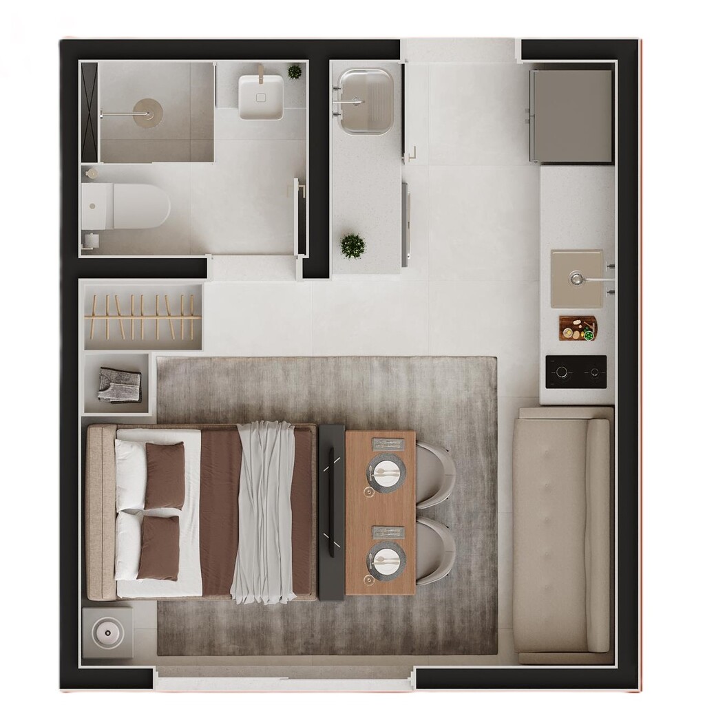 Planta 01 - 1 dorm 22,14m - studio