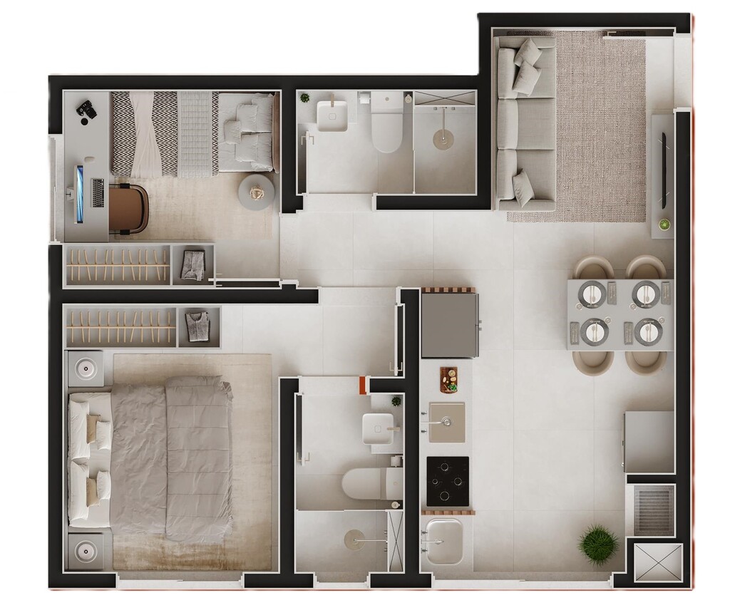 Planta 02 - 2 dorm 42,83m