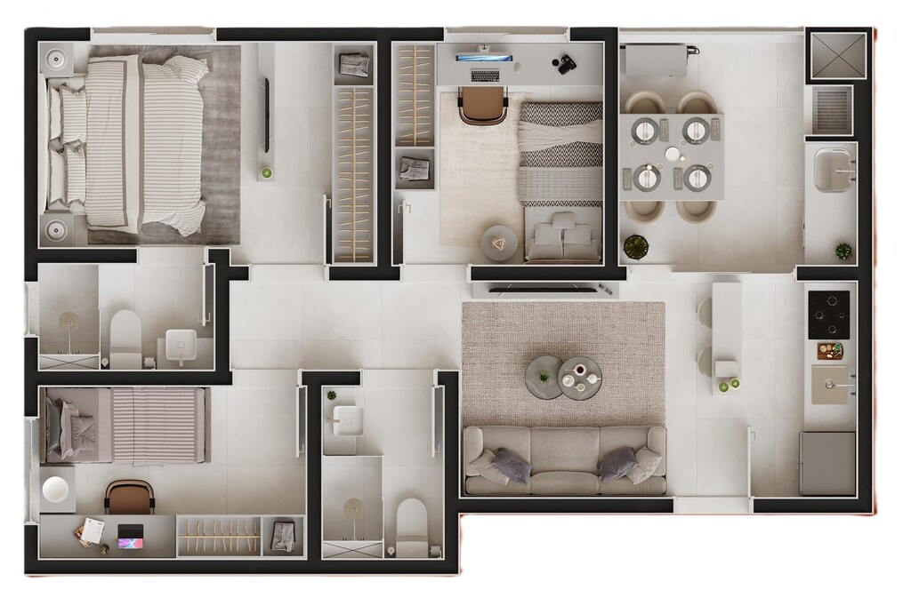 Planta 04 - 3 dorm 56,67m