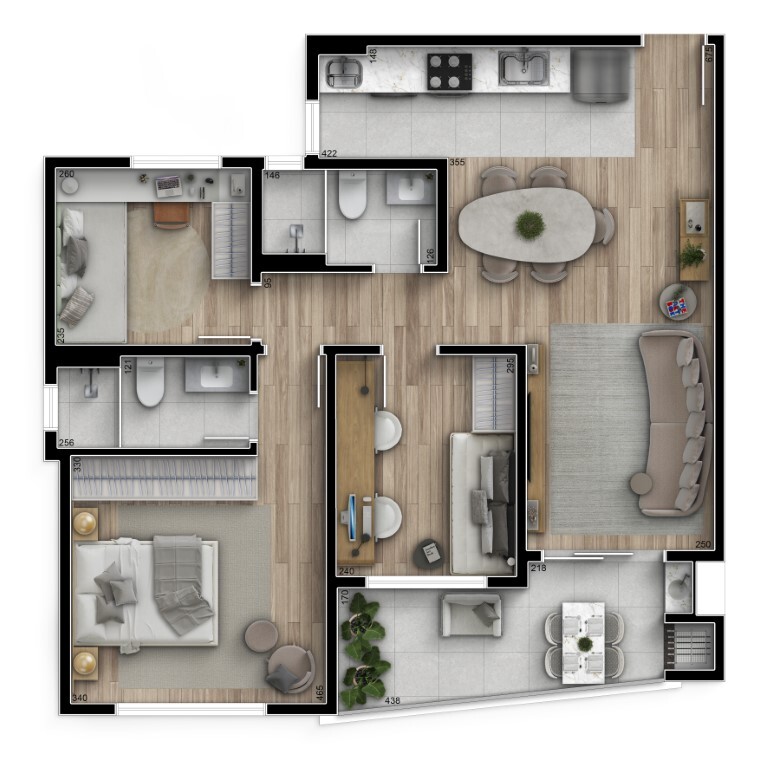 Planta 01 - 3 dorm 75m
