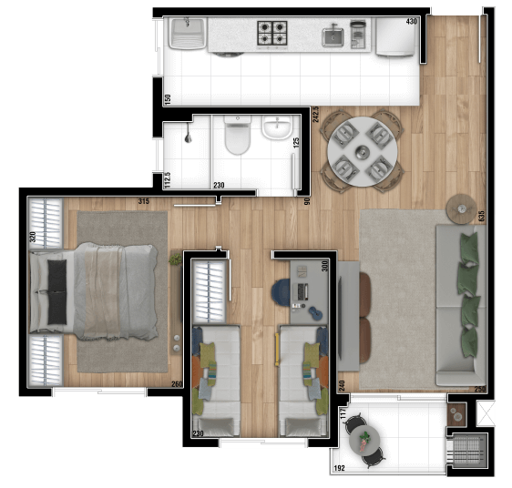 Planta 01 - 2 dorm 68,96m