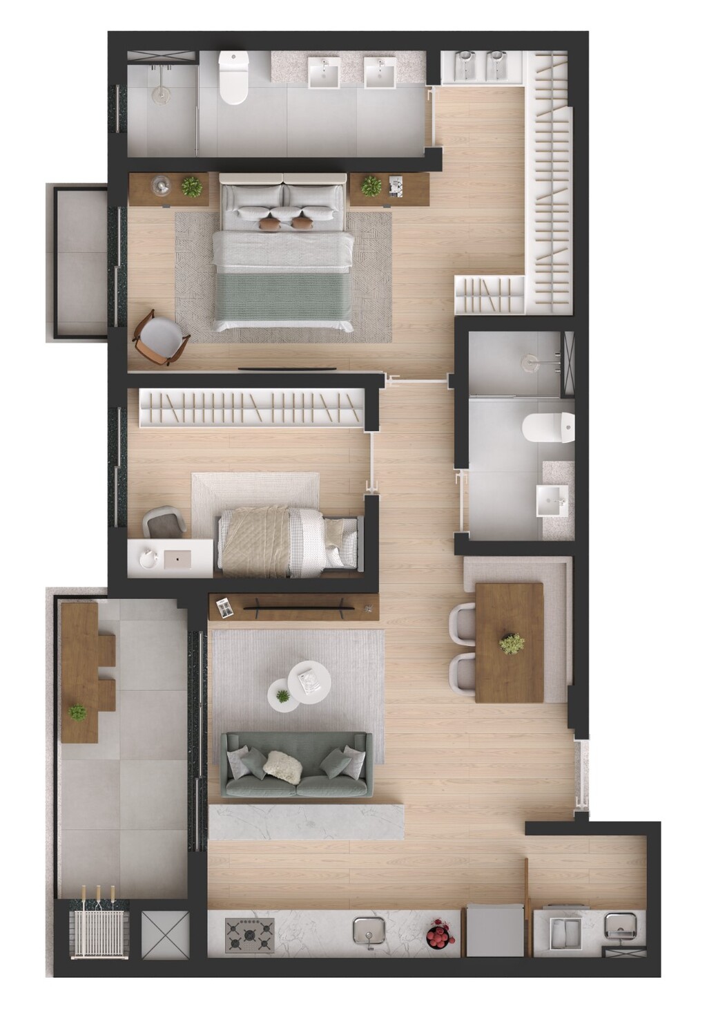 Planta 01 - 2 dorm 75,48m